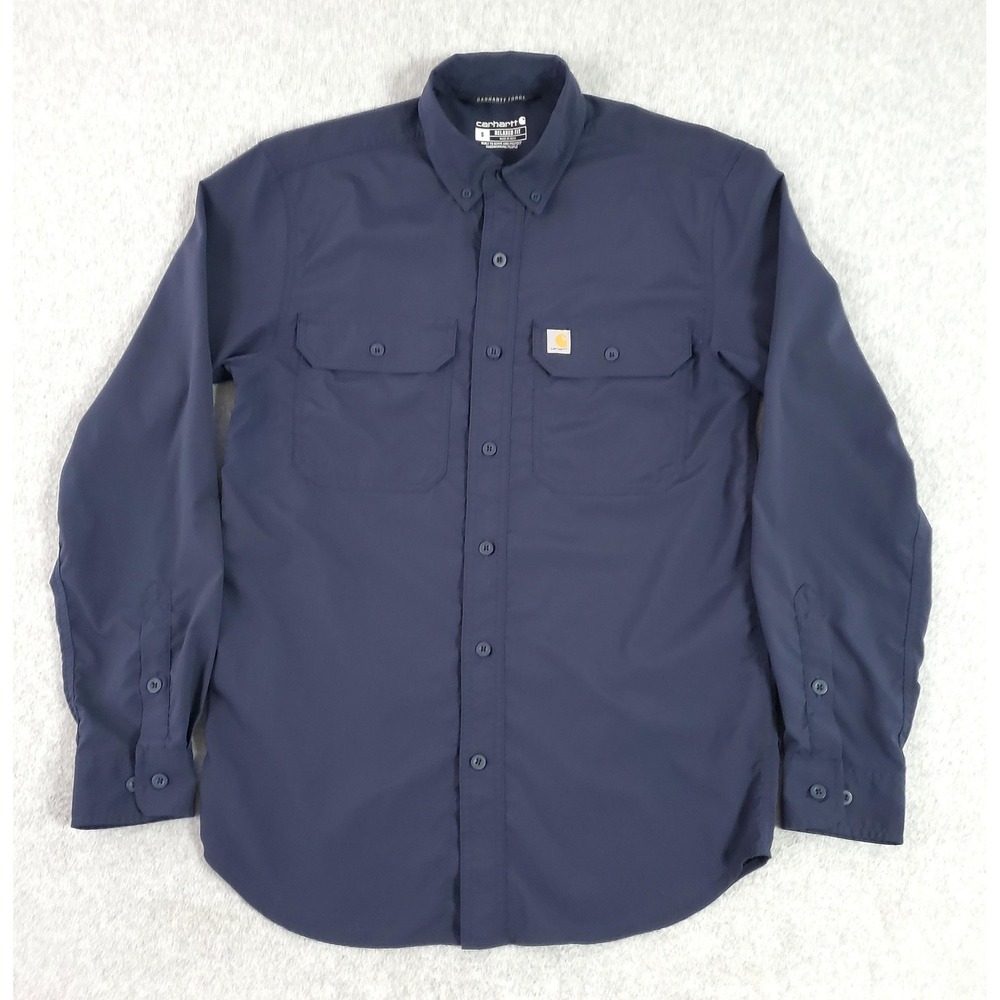Carhartt Force Shirt Mens Small Blue Relaxed Fit Button Up Long Sleeve Workwear